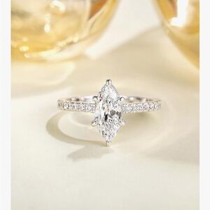 2CT Marquise Cut Engagement Ring Women Silver CZ Wedding Promise Band Shiny Lux